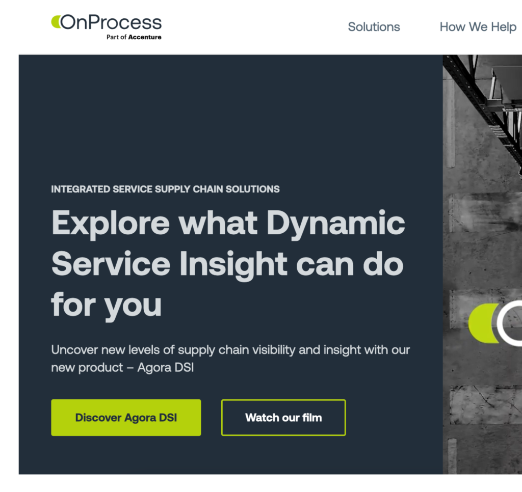 A screenshot of the OnProcess webpage